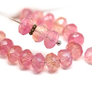 5x8mm Pink Czech glass beads, Fire polished gemstone cut rondels 20Pc - 2662