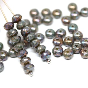 3x5mm Gray czech glass rondel beads, Mother of pearl shine gemstone cut rondelle bead 50Pc 2521 image 1