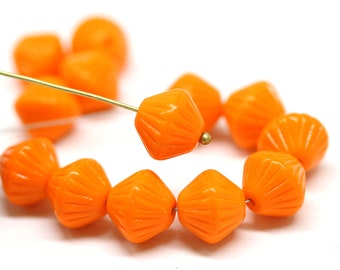 11mm Bright orange czech glass large bicone pressed beads 10pc - 2138