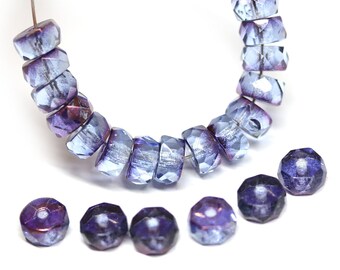 6x3mm Montana blue fire polished rondelle beads, Czech glass rondels faceted spacers 25Pc - 0350