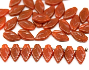 Brown orange small leaf beads Czech glass 10x6mm leaves top drilled 40Pc - 5815