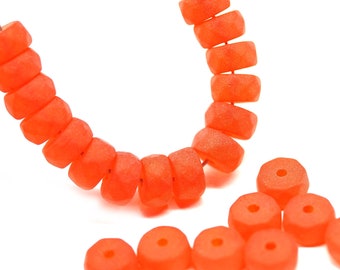 6x3mm Frosted orange fire polished rondelle beads Czech glass rondels faceted spacers 25Pc - 4077