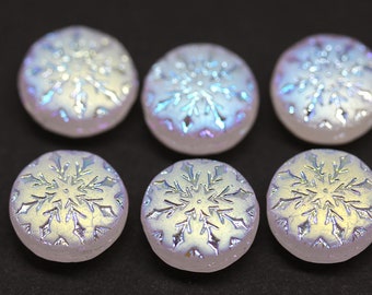 Czech Glass Snowflake Beads: Frosted AB Finish (6pc)