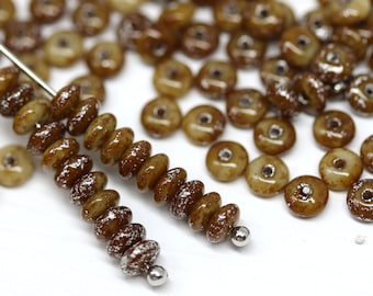 4mm Small brown rondelle beads Silver wash czech glass tiny rondels spacers about 100pc - 3282