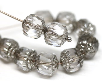 8mm Gray cathedral czech glass beads, fire polished faceted ball beads 10Pc - 1176