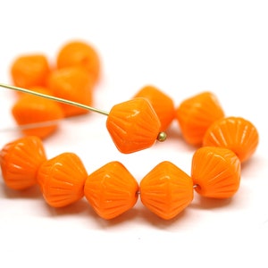 11mm Bright orange czech glass large bicone pressed beads 10pc 2138 image 1