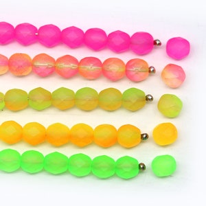 6mm Frosted glass neon colors Czech round fire polished beads, 20pc