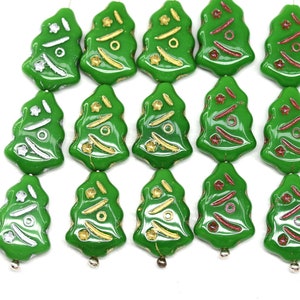 Perline di Natale verdi in vetro ceco, perline festive fai da te, gioielli natalizi 8 pezzi