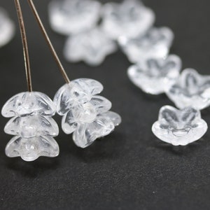 10mm Crystal clear czech glass flower caps, clear glass pressed bell flower beads 20Pc - 1227