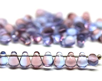 4x6mm Blue purple tiny drops czech glass top drilled beads small teardrops 50pc - 3952