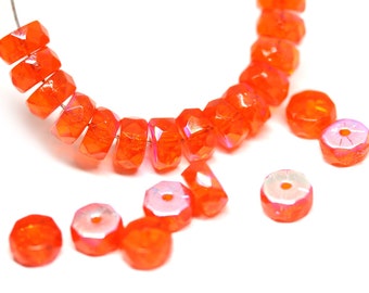 6x3mm Orange fire polished rondelle beads, lustered Czech glass rondels faceted spacers 25Pc - 0344