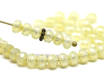 Opal yellow czech glass fire polished beads 3x5mm gemstone cut rondelle, 50pc - 5510