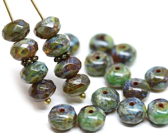 5x8mm Picasso Czech glass rondelle beads, gemstone cut rondels, 20pc - 2600