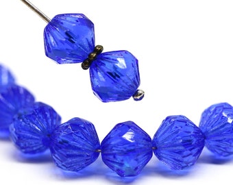 9mm Sapphire blue czech glass bicone fire polished beads 10Pc - 3512