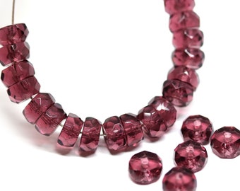 6x3mm Purple fire polished rondelle beads, Czech glass rondels faceted spacers - 25Pc - 1427