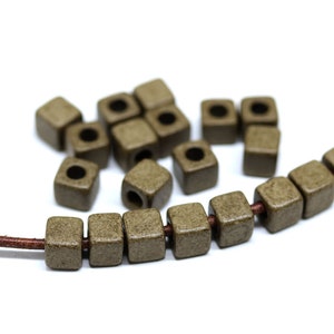 5mm Brown ceramic cube beads for leather cord, 2mm hole square beads 20pc - 2092