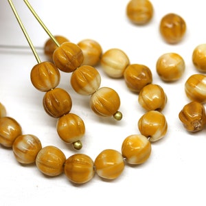 6mm Yellow Beige Czech Glass Melon Beads: Jewelry Making (30pc)