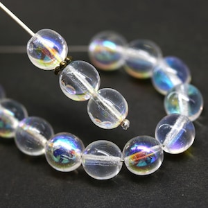 8mm Czech Glass Druk Beads: Crystal Clear AB Finish (20Pc)