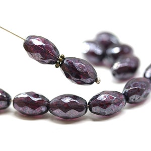 12 x 8 mm Ciemnofioletowe beczułki czeskie szklane owalne koraliki polerowane ogniem połysk 6 szt. - 2811