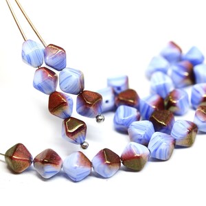 6mm Blue bicone beads with copper luster Czech glass pressed beads, 30Pc - 3879