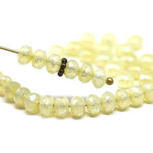 Opal yellow czech glass fire polished beads 3x5mm gemstone cut rondelle, 50pc - 5510