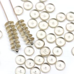 6mm Pale brown rondelle beads Czech glass light brown spacers rondels, 50pc - 1778