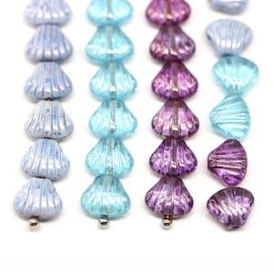 Blue glass shell beads 9mm Czech beads center drilled seashell, 20pc