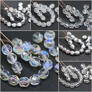 6mm Crystal clear Czech glass round beads silver fire polished spacers, 30pc