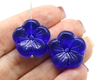 22mm Dark blue Large flower bead Czech glass big five petal flowers