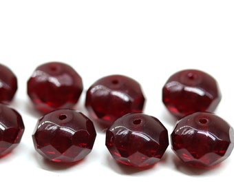 7x11mm Very dark red fire polished rondelle Czech glass beads large rondels 8pc - 0689