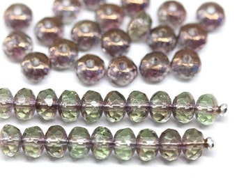 3x5mm Pale green rondelle beads with luster czech glass fire polished spacers rondels 40pc - 3447