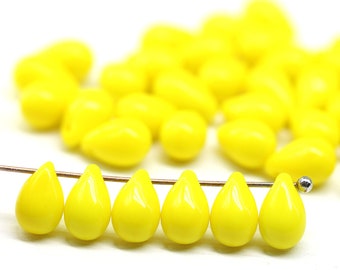 Bright yellow 6x9mm czech glass teardrop beads yellow drops 40pc - 1463