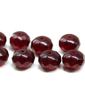 7x11mm Very dark red fire polished rondelle Czech glass beads large rondels 8pc - 0689