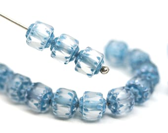 6mm Light blue cathedral Czech frosted glass round beads fire polished 20Pc - 1068