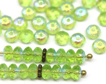 3x5mm Grass green rondelle beads AB finish czech glass fire polished spacers rondels 50pc - 5592