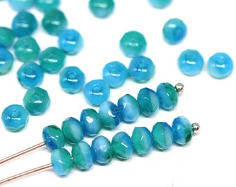 3x5mm Mixed blue green czech glass beads, Sea ocean color rondels rondelle gemstone cut spacers 50Pc - 323