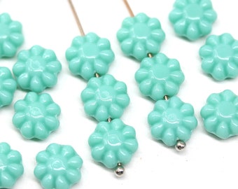 Cuentas de flores verde menta de 9 mm, de cristal checo, planas, prensadas, con forma de margarita, 20 unidades - 1235
