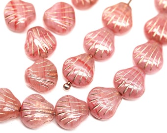 9mm Pink shell beads copper wash Czech glass seashell beads DIY beach jewelry making, 20Pc - 2528