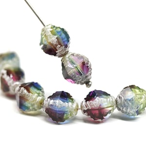 10x8mm Blue purple bicone fire polished czech glass beads silver edge, 8Pc - 5655