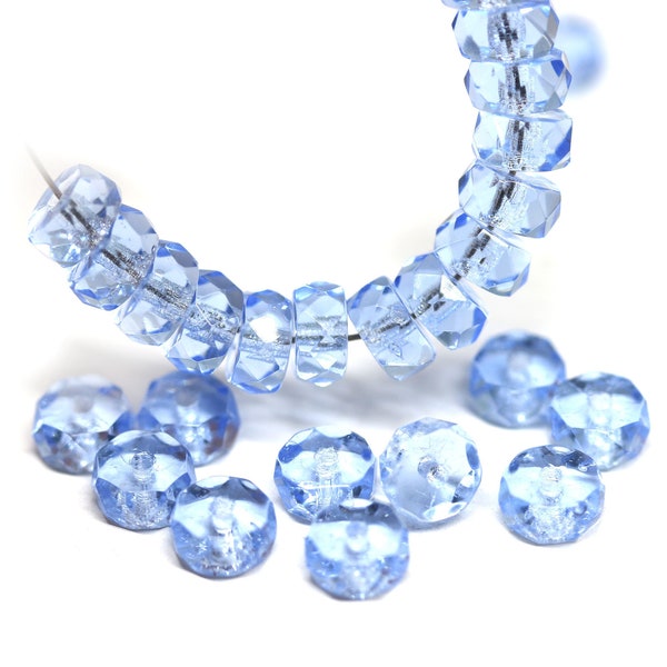 6x3mm Sapphire blue fire polished rondelle beads, Czech glass rondels faceted spacers 25Pc - 1954