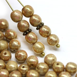Golden crackle beads 6mm round druk czech glass beads spacers, 40pc - 0373