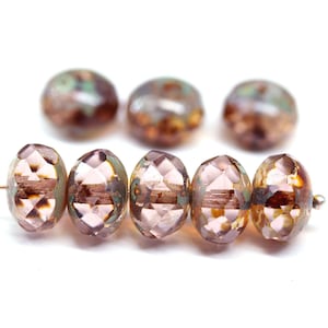 7x11mm Pale purple fire polished puffy rondelle picasso Czech glass large rondels 8pc - 3968