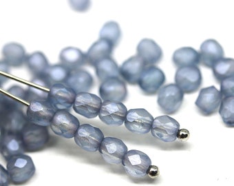 4mm Montana blue matte small czech beads, fire polished glass spacer beads, 50Pc - 0499
