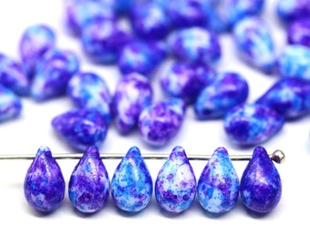 Perline a goccia in vetro ceco viola blu 6 x 9 mm, gocce luminose con foro superiore, 40 pezzi - 0441