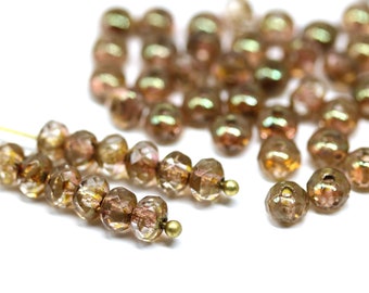 3x5mm Picasso brown czech glass rondel beads, rondelle gemstone cut spacers 50Pc - 1816