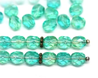 6 mm Seafoam grüne böhmische Glasschliffperlen feuerpolierte Spacer, 30 Stück - 5780