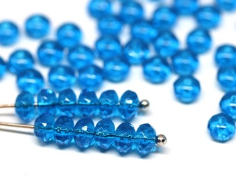 3x5mm Capri blue rondelle beads, czech glass fire polished beads spacers rondels 50pc - 0505