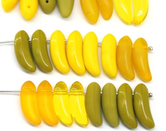 Banana beads Czech glass yellow fruit beads Vegan jewelry 17x6mm