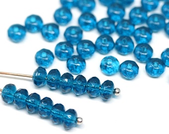 3x5mm Dark Capri blue rondelle beads, czech glass fire polished beads spacers rondels 50pc - 2207