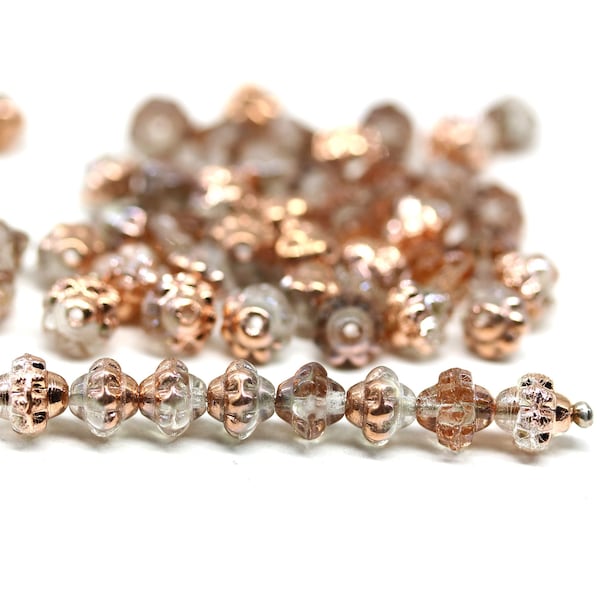 6mm Clear fancy bicone beads, copper coating Czech glass small beads for jewelry making, 50pc - 5343